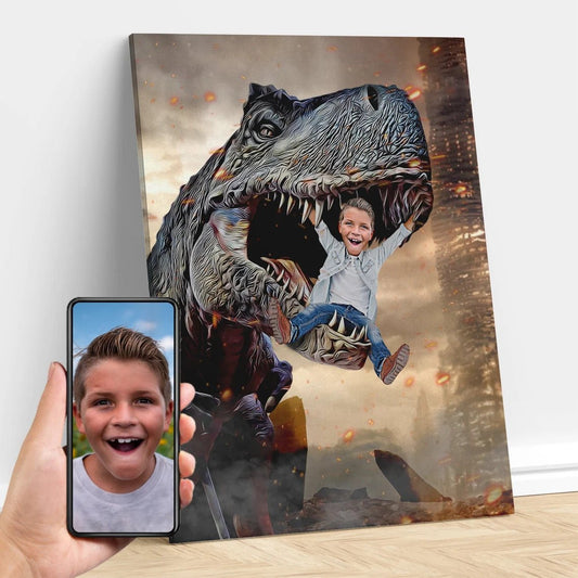 The Boy in the T-Rex Mouth Custom Gift For Kids at My Kid's Dream mykidsdream.com