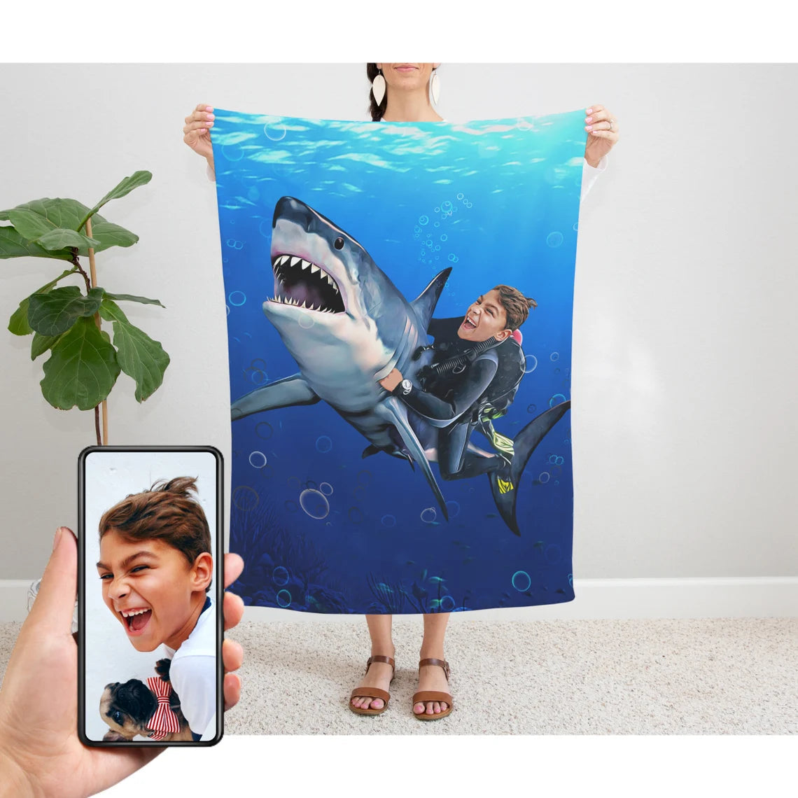 The Shark Rider Blanket Custom Gift For Kids at My Kid's Dream mykidsdream.com