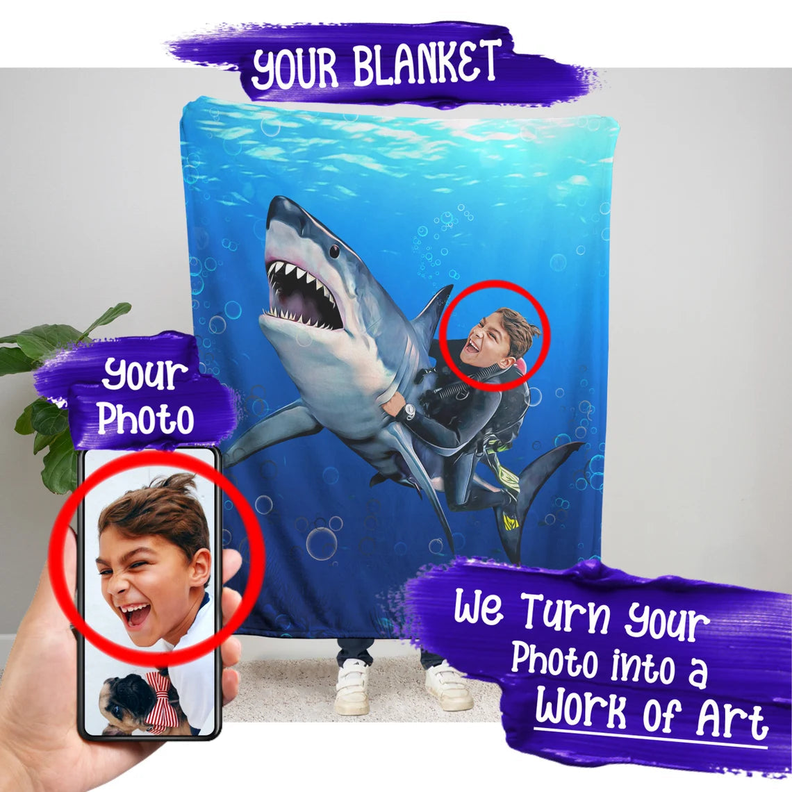 The Shark Rider Blanket Custom Gift For Kids at My Kid's Dream mykidsdream.com